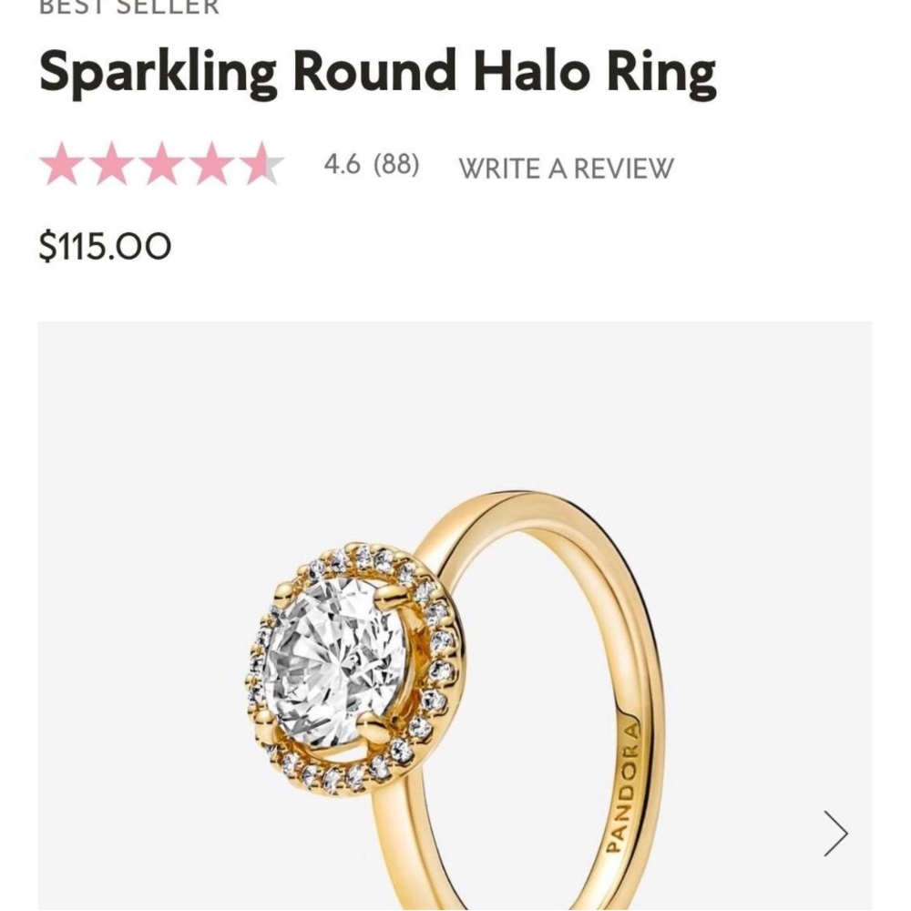 Gold Pandora Sparkling Round Halo Ring -size 6-